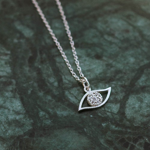 14K Gold Evil Eye Necklace - Tiny Dainty Solid Gold Necklace Minimalist - Birthday shops Gift for Women - GN00078