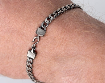 Silver Chain Bracelet for Men Curb Oxidized Sterling Silver 5mm - Everyday Men Jewelry - Birthday Gift for Him - SB00080