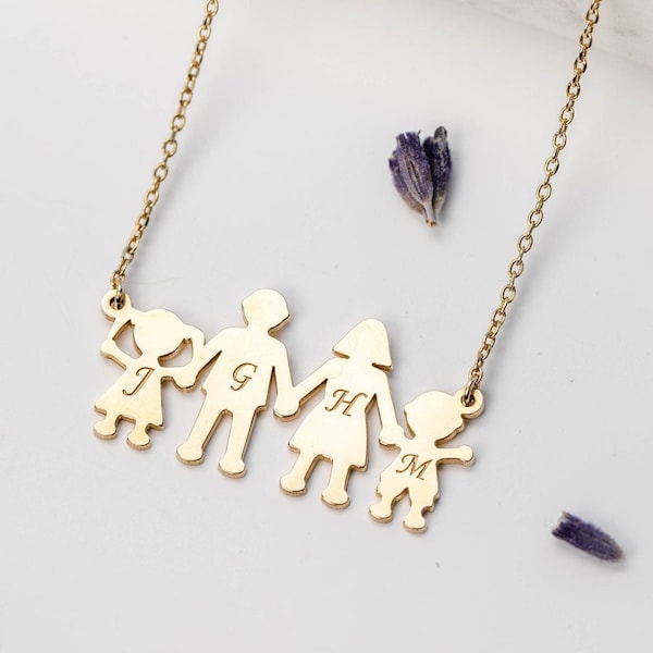 Familie Halskette personalisierte Geschenk für Mama - Benutzerdefinierte Kinder Initialen Gravur Halskette Sterling Silber Muttertagsgeschenk SN00005