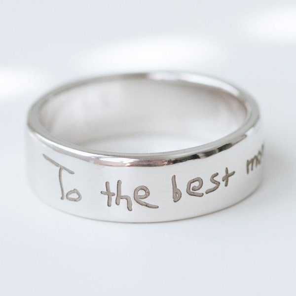 Kid's Actual Handwriting Ring - Custom Name Ring -  Personalized Signature Silver Band - Gift for Her- Mothers Ring SR00001