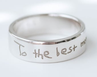 Kid's Actual Handwriting Ring - Custom Name Ring -  Personalized Signature Silver Band - Gift for Her- Mothers Ring SR00001