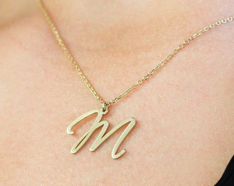 Gift for Her SN0090 Initial Necklace Gold Custom Personalized Letter Monogram Sterling Silver