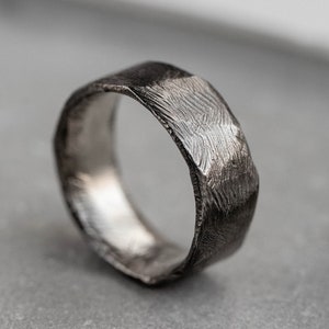 Brutalist Men Ring Wide Silver Oxidized Rustic Band - Custom Engraved Band Ring - Birthday Gift for Him - SR00065