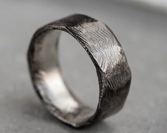 Brutalist Men Ring Silver Oxidized Rustic Wide Band - Thick Textured Wedding Band - Birthday Gift for Him - SR00065