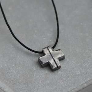 Brutalist Cross Necklace Men Oxidized Silver 925 - Birthday Gift for Him SN00235