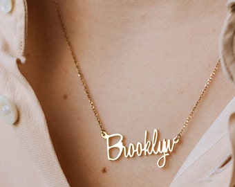 Name Necklace Kids Mom Gold Personalized Custom Dainty Cursive - Sterling Silver Mothers Day Gift for Women - SN00020