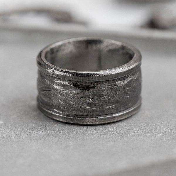 Men Oxidized Cigar Band Ring Wide Heavy Textured - Thick Ring Sterling Silver - Birthday Gift SR00066