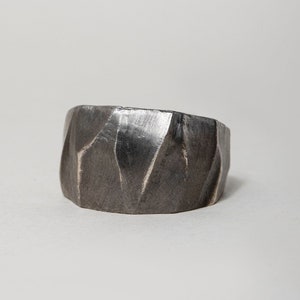 Brutalist Men Ring Silver Wide Chunky Oxidized Sterling Silver - Birthday Gift for Him  SR00060