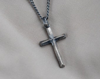 Cross Necklace Men Oxidized Sterling Silver - Men Jewelry Cross Pendant - Birthday Gift for Boyfriend - SN00197