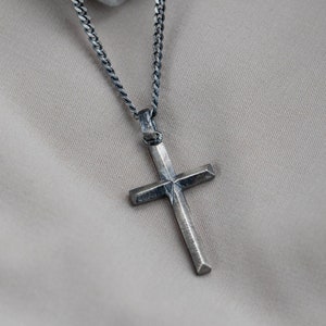 Cross Necklace Men Oxidized Sterling Silver - Men Jewelry Cross Pendant - Birthday Gift for Boyfriend - SN00197