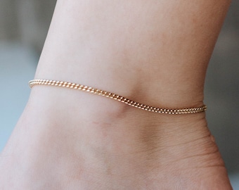 Cuban Link Chain Anklet Curb Solid Sterling Silver - Chain Ankle Bracelet for Women - Birthday Gift for Her SB00049