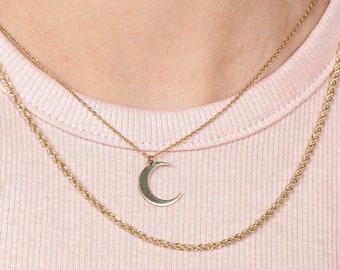 Moon Necklace 14K Solid Gold for Women - Gold Crescent Lunar Dainty Layered Delicate - Birthday Gift for Her GN00160