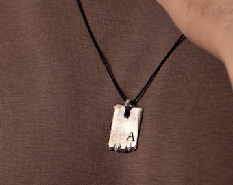Personalized Pendant for Men Oxidized Silver Brutalist - Rectangle Tag Pendant - Gift for Dad SN00202