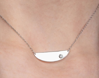 Half Moon Necklace Sterling Silver - Half Circle Crescent Semi Circle Minimalist - Birthday Gift for Girlfriend Ulalajewels SN00141