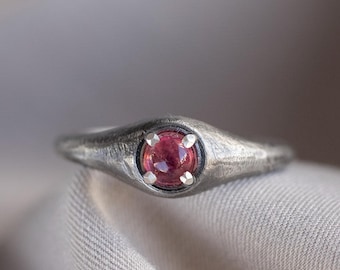 Oxidized Silver Ring Pink Tourmaline, Rustic Handmade Stacking Ring for Women SR00141-001