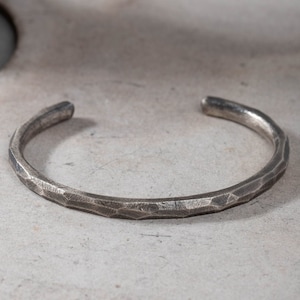 Cuff Bracelet Oxidized Silver Men - Brutalist Heavy Bangle Bracelet - Birthday Gift for Him SB00018