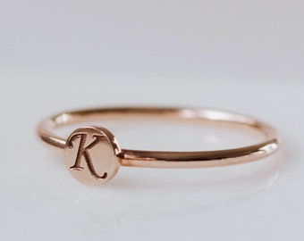 Initial Ring 14K Solid Gold - Personalized Letter Name Custom Mothers Ring Stacking - Birthday Gift  for Her GR00198