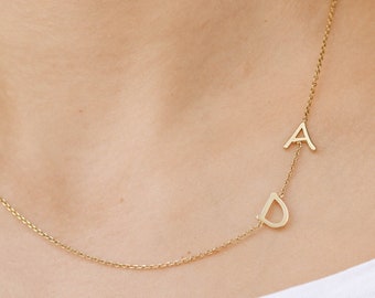 Sideways Initial Necklace Gold Plated Personalized Custom Letter Necklace Sterling Silver Mothers Day Gift SN00032