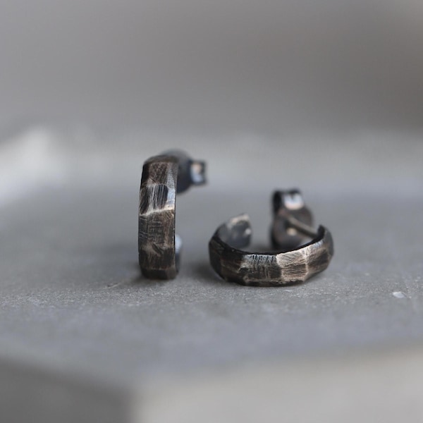 Herren Creolen Oxidiertes Sterlingsilber Kleine Geometrisch - Handgemachte Unisex Creolen SE00113