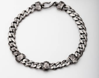 Bracciale da uomo in argento ossidato Catena a maglie cubane - Gioielli streetwear pesanti e grossi per lui - Regalo di compleanno per papà - SB00073