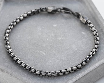 Men Chain Bracelet Round Box Oxidized Silver 925 - Simple Men Jewelry - Birthday Gift for Husband Son Boyfriend -  SB00069
