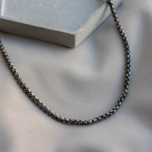 Round Chain Necklace Oxidized Silver Men - Unisex Link Box Chain Black Silver - Birthday Gift for Him for Boyfriend - SN00171-OX