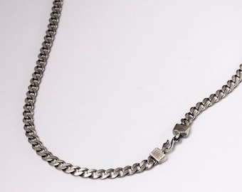 Cuban Link Chain Necklace Men Oxidized Silver 5.5 mm - Wide Thick Curb Chain Unisex Necklace - Birthday Gift for Him - SN00173