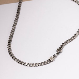 Colar de corrente cubana masculina, prata oxidada, 5,5 mm - colar unissex de corrente larga e grossa - presente de aniversário para ele - SN00173