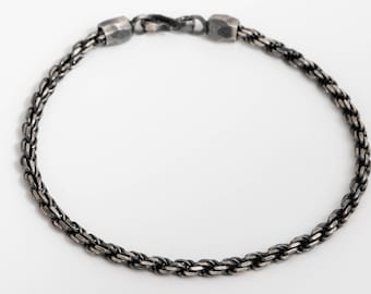 Men Rope Chain Bracelet Oxidized Silver 3.5 mm Twisted - Birthday Gift for Him - SB00071