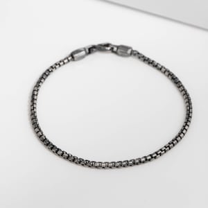 Oxidized Silver Chain Bracelet for Men Round Box Link 3mm - Rolo Bracelet Unisex - Birthday Gift for Him SB00072