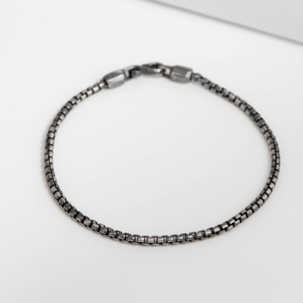 Bracelet chaîne en argent oxydé pour homme à maillons ronds 3 mm - Bracelet Rolo unisexe - Cadeau d'anniversaire pour lui SB00072