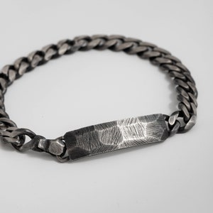 Personalized Men Bracelet Bar Cuban Link Chain Oxidized Sterling Silver - Birthday Gift for Him for Husband - SB00085