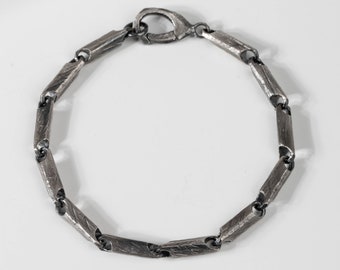 Bracelet chaîne en argent oxydé pour homme fait main brutaliste - Cadeau d'anniversaire pour lui SB00087