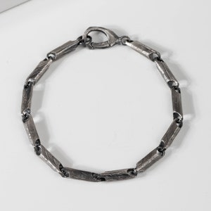 Oxidized Silver Chain Bracelet Men Handmade Brutalist - Birthday Gift for Him SB00087