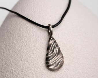 Men Necklace Pendant Silver Wave Drop - Oxidized Sterling Silver Modern Black Necklace for Men - Birthday Gift for Him - SN00180