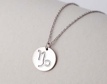 Zodiac Necklace Aquarius Personalized Star Astrology Sterling Silver - February Birthday Sign Disc Pendant Gift for Her  SN00022