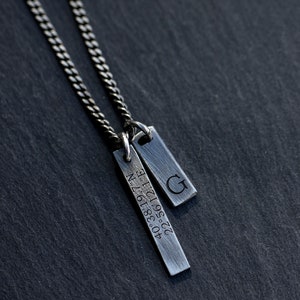 Necklace Men Silver Double Tag Pendant Personalized Oxidized - Birthday Gift for Dad Him - Men Jewelry  SN00191