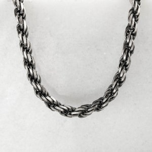 Unisex rope chain necklace in oxidized sterling silver, handmade with a unique closure.