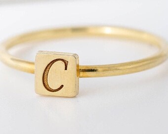 Personalized Ring 14K Gold - Custom Initial Letter Monogram Jewelry for Mom - Birthday Gift GR00197