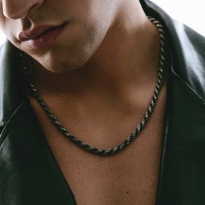 Oxidized sterling silver rope chain necklace, featuring a wide and thick twist design