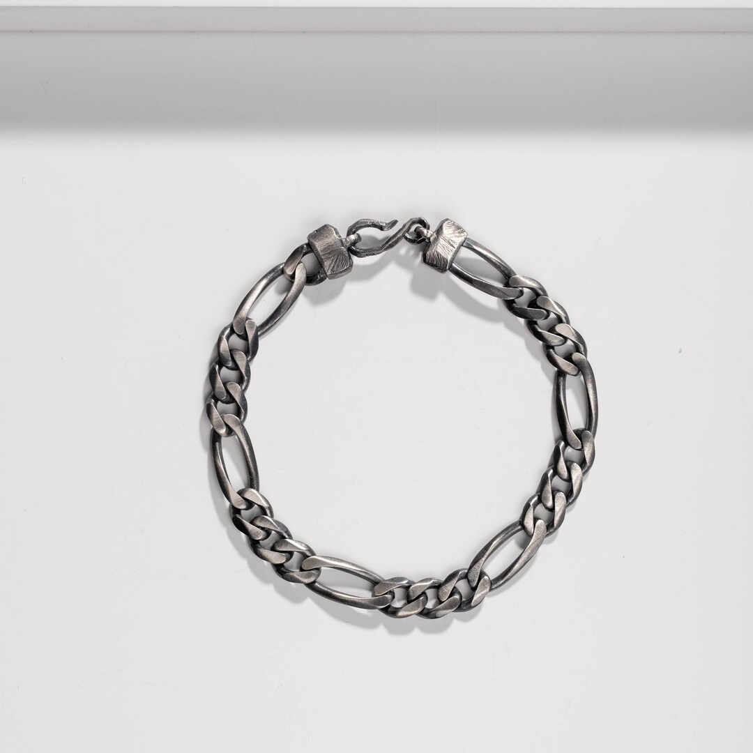 Men Silver Bracelet Chain Oxidized - Sterling Silver 8mm Men Silver Bracelet Chain Oxidized - Sterling Silver 8mm