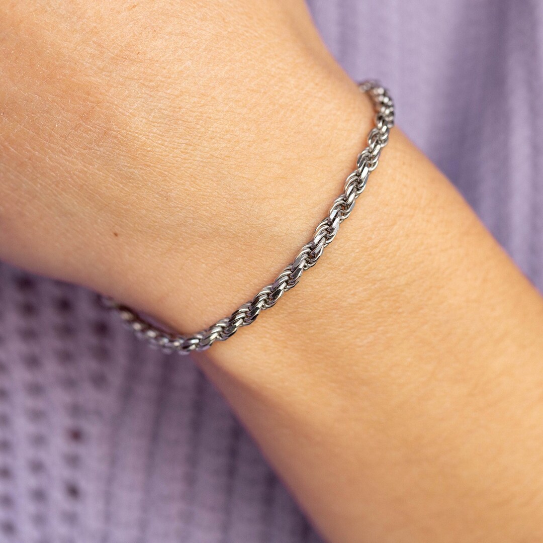 925 Silver Twist Rope Chain Bracelet for Women 3mm Christmas Etsy