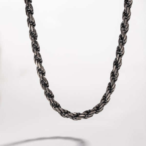 Rope Chain Necklace Oxidized Sterling Silver 6mm, Thick Twist Unisex Chain, Birthday Gift, SN00172