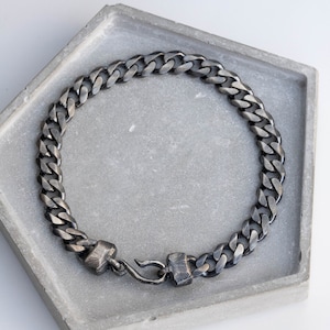 Heren schakelarmband sterlingzilver geoxideerd 7 mm Cubaanse schakels dik unisex - cadeau voor hem - Vaderdagcadeau SB00039