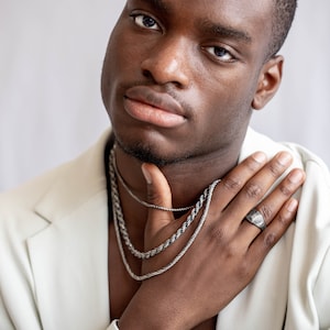 Layered chain necklaces for men in oxidized sterling silver 925