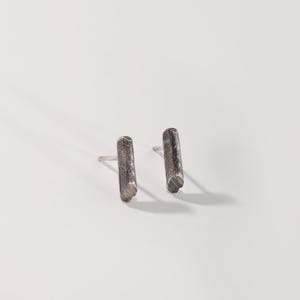 Mens Oxidized Sterling Silver Bar Stud Earrings | Rustic 925 Minimalist Jewelry SE00103