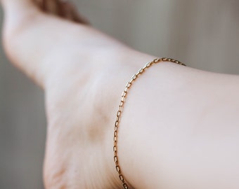 Ankle Chain Bracelet Sterling Silver 925 Dainty Paperclip, Rectangle Link Chain Anklet for Women 28cm SB00048