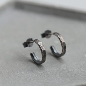 Men Hoop Earrings Sterling Silver 925 Geometric - Small Brutalist Hoops SE00111