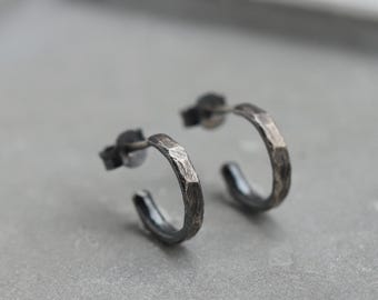 Men Hoop Earrings Sterling Silver 925 Geometric - Small Brutalist Hoops - Birthday Gift SE00111