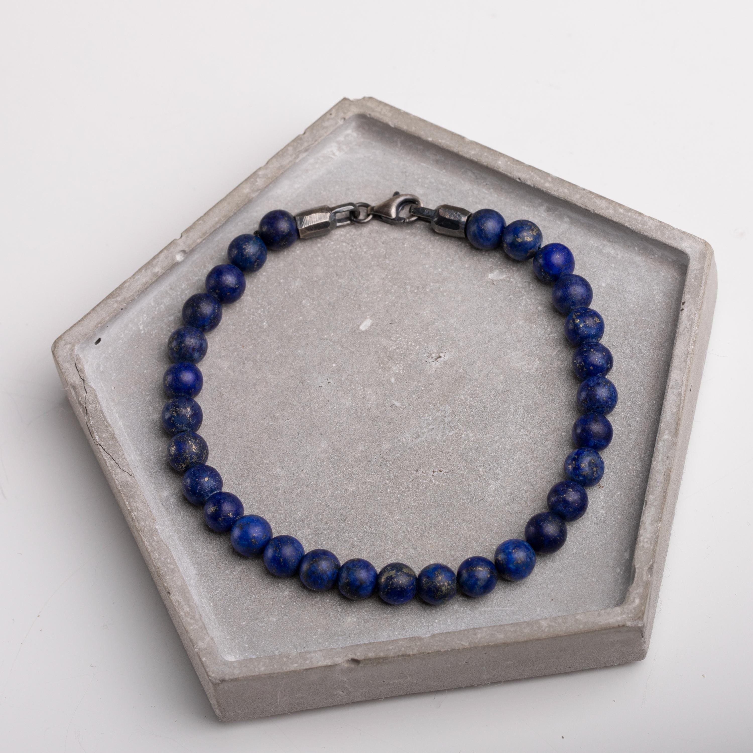Bracciale con perline di lapislazzuli blu di grado AAA-6mm
